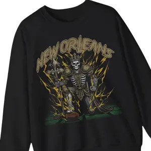 New Orleans Football Sweatshirt - Graphic Crewnecks - Skeleton - Gift Shirt - Bootleg Shirt - Vintage - Skeleton Crewnecks - Saints, Vintage Graphic Tee, Unisex Cotton T-Shirt, Trendy Gift T-Shirt, Top Menswear Streetwear Womenswear