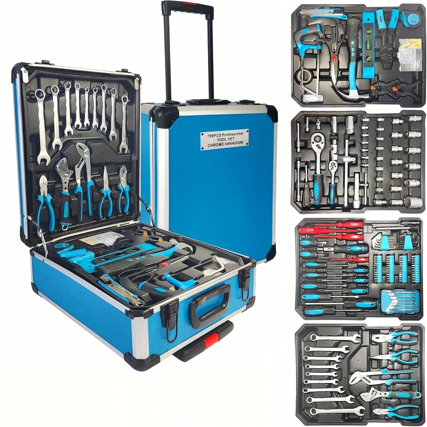 799pcs Tool Sets for Men, ToolBox with Tools, Tool Kit with Rolling Tool Box, Complete Tool Box Set,Household Tool Set, Aluminum Trolley Case Tool Setas, Gift On Father'sDay