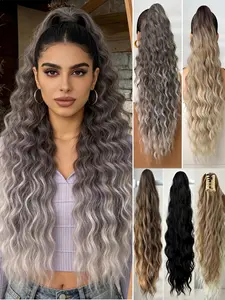 Women's Claw-Shaped Ponytail Extension, 26-Inch Curly Synthetic Wig, Brownish- Transitions, Ideal for Party & Daily Use