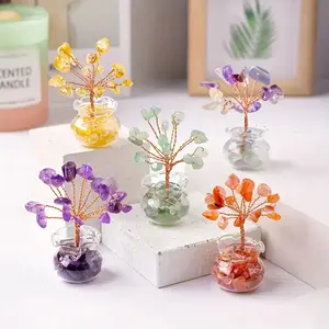 Mini Crystal Tree Ornament, 7 Counts/set Mini Crystal Tree Decoration, Desktop Decoration for Home Office, Gift for Women & Girls, Decorative Fake Tree