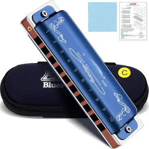 Harmonica Key of C, 10 Holes 008K Diatonic Blues Harp Mouth Organ with Blue Case, Standard Harmonica For Adults, Professionals, Beginners and Students, as a