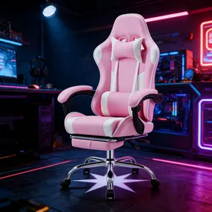 Video Game Desk Chair - Ergonomic Computer With Footrest And Comfy Lumbar Support, PU Leather Recliner With Headrest, Fixed Up Armrest, Height Adjustable With 360° Swivel
