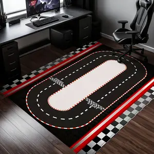 Racing Track Rug, Durable Anti-Slip Rectangular Carpet, Ideal for Gaming Room/ Room Decor, Cool Racing Theme Indoor Mat, Gaming Rugs, Polyester Rug