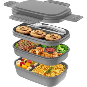 Bento Box Adult Lunch Box,3 Stackable Bento Lunch Containers for Adults/, Modern Minimalist Design Bento Box with Utensil Set, Leak-Proof Lunchbox for Dining Out, Work, Picnic, School