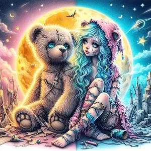 New Arrival DIY 5D Diamond Painting Kit, Girl & Teddy Bear Theme, Full Drill Mosaic Craft, Home Wall Decor Gift