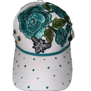 White and Teal Trucker Hat with lots of Bling detail for a  unique style