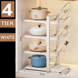 Pots and Pans Organizer Under Cabinet Heavy Duty 4 Tier Adjustable Layered Storage Rack for Cabinet & Counter Double Tiers White 3rd Floor