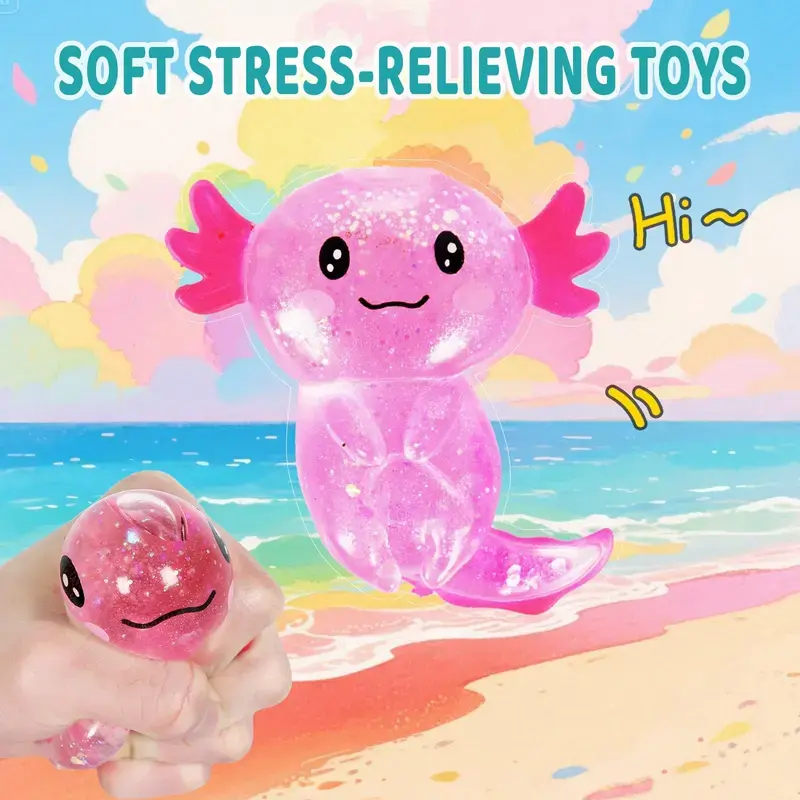 Axolotl Squishy Stress Ball - Soft-Touch Fidget Toy for Stress Relief,Party Gift Filler，Super Soft, Stretchy, Squeezable & Twisty, Perfect for Anxiety Relief，Squeeze, Twist, Compress! Durable, Water-Friendly, Great for Kids & Adults