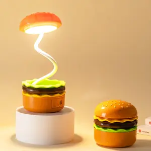 Hello Glow 2pc Cute Hamburger Lamp with Pencil Sharpener - Adjustable Novelty Night Desk Lamp