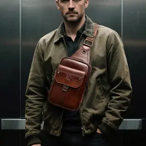 1pc Men's Retro Leather Multifunctional Chest Bag, informal multi-compartment crossbody bag, Cowhide Belt Bag, large capacity portable design, perfect for outdoor activities, travel, commuting and business occasions