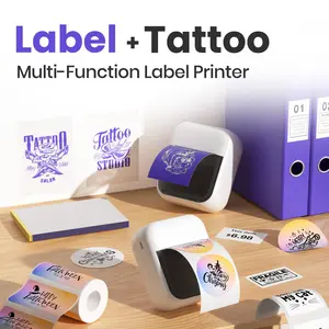 Portable Label Printer, Tattoo Printer, Multi-Functional Printer, Wireless Bluetooth-compatible + USB Connection, for Color Stickers, Price Tags, Tattoo Studio