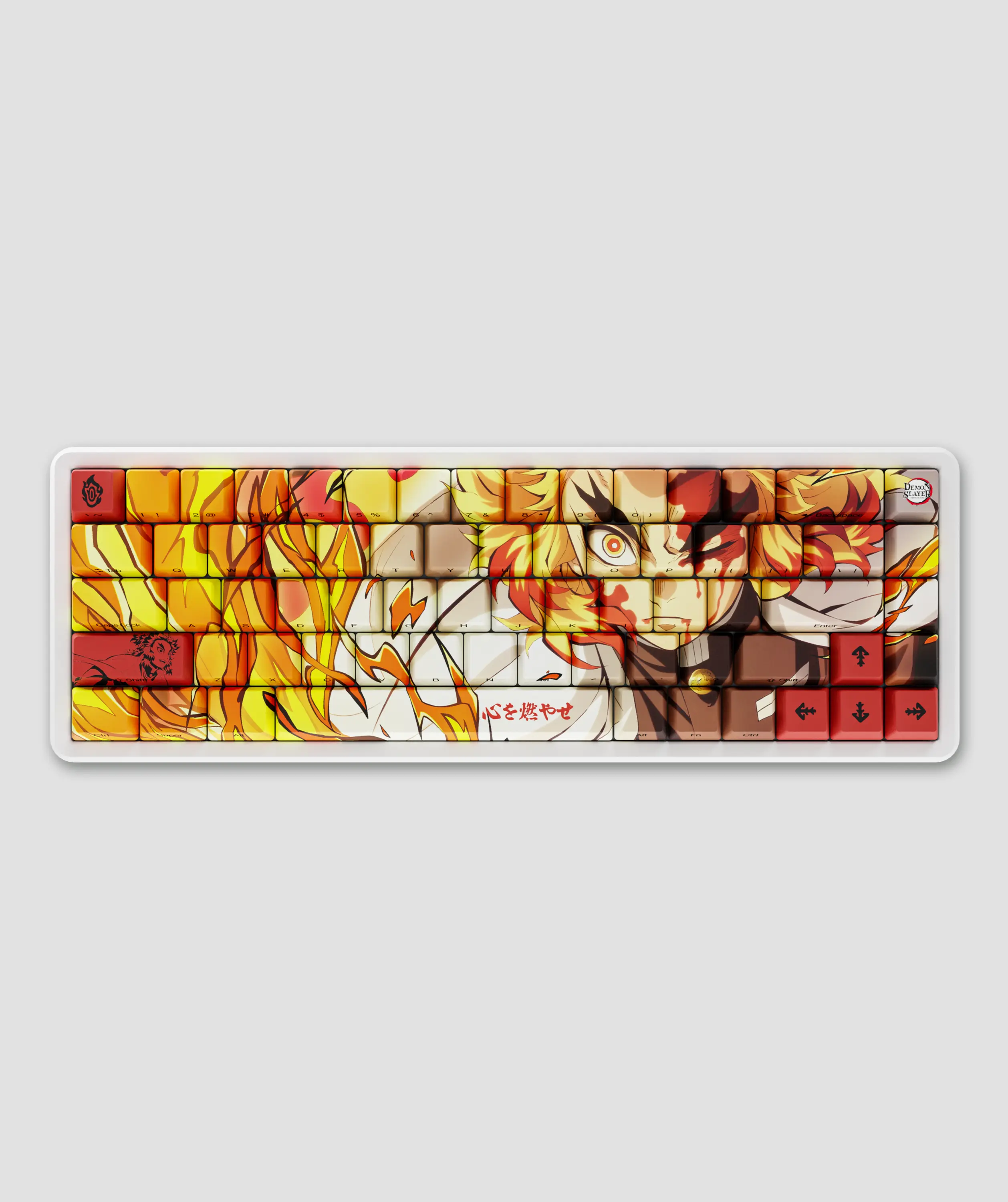 Demon Slayer Kimetsu No Yaiba Kyojuro Rengoku Full Art PBT Dye Sub Keycaps for Mechanical Gaming Keyboards, Cherry MX Switches, Custom Side Print, ANSI ISO Support, US Layout - Officially Licensed