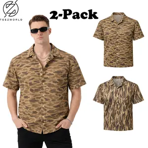 Combo 2 Pack - Men's Hunting Camo Hawaiian Shirt - Lightweight Breathable Button Up for Fishing, Hiking & Summer Tropical Vacations. Outdoor Performance Meets Casual Style