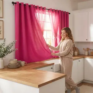 Summer Vibes, 52x63 Inch 4pcs Blocks 80% of light and Sheer Combine Curtains for Living Room Bedroom Kitchen Linen Blocks 80% of light Curtains, Grommet Luxury Blocks 80% of light Curtains for Windows Apartment L18 L12