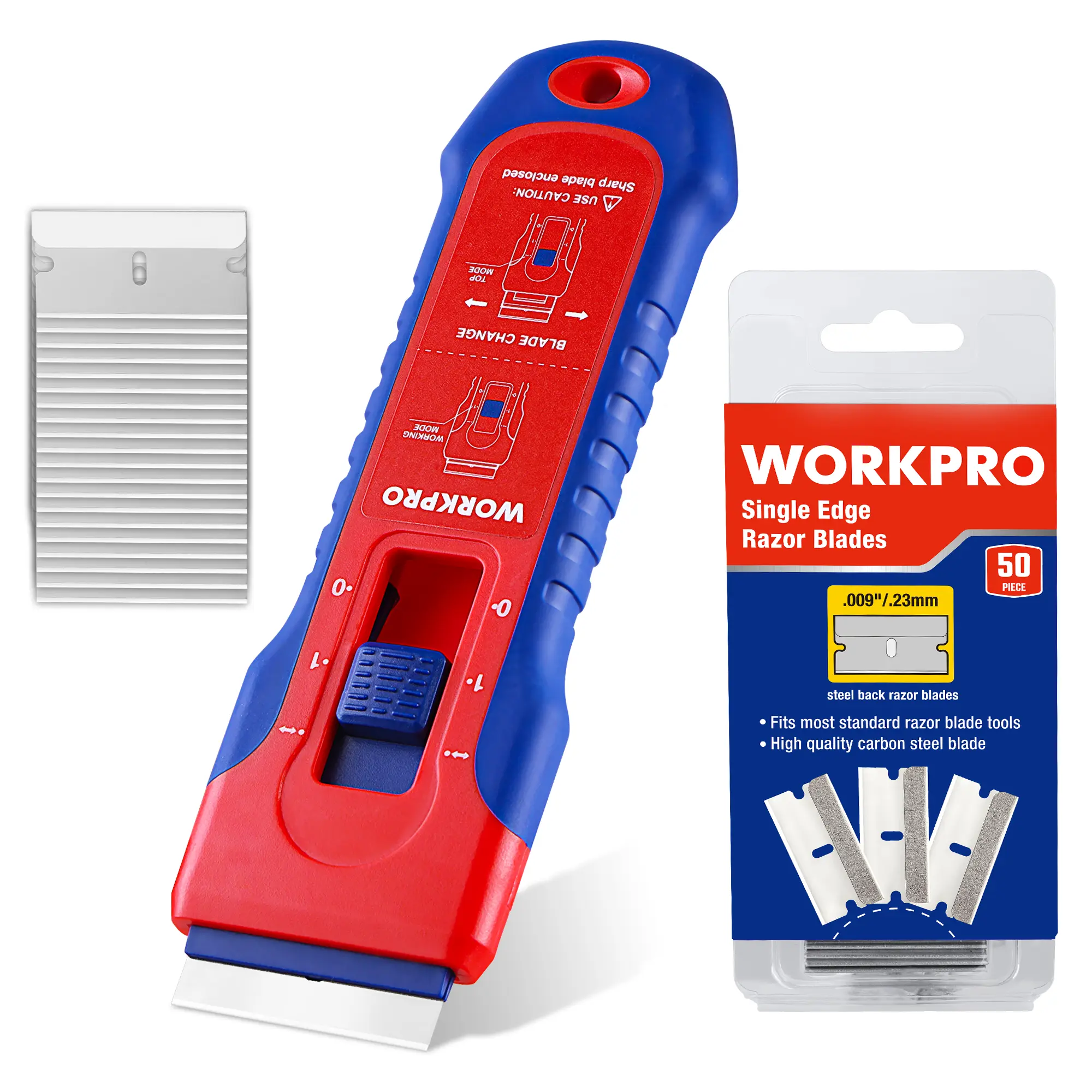 WORKPRO Retractable Razor Blade Scraper with Blades, Built-in Storage Cleaning Scraper Tool for Paint Stickers Adhesive Glass Ceramic Wood