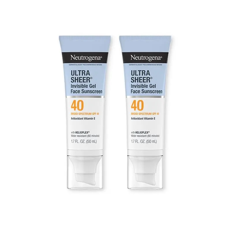 Neutrogena Ultra Sheer Invisible Gel Face SPF 40 Duo | Clear Gel Facial Sunscreen with Matte Finish