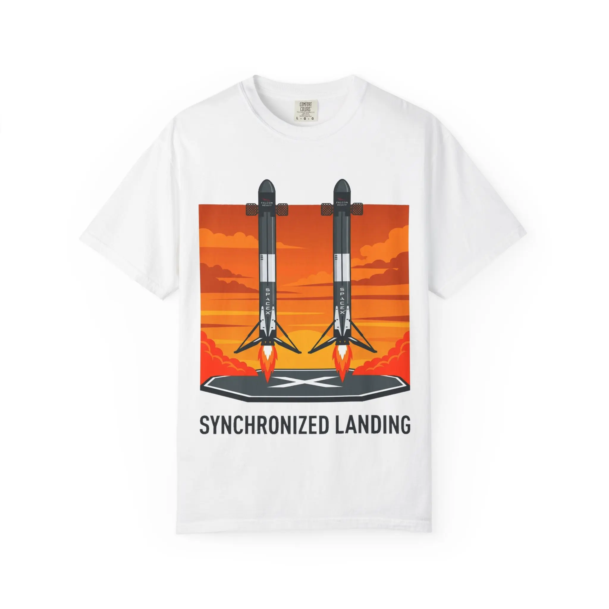 Synchronized Landing Rocket Illustration T-shirt | Space Shuttle Retro Sunset
