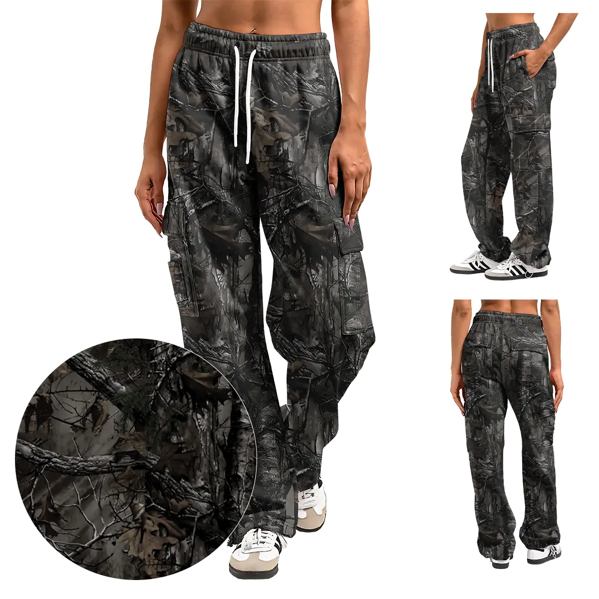 Women's Camouflage Wide-Leg Pants, Sweatpants Comfortable, Streetwear Wide Leg Design with Rear Pockets, Gift For Her, Gift For Him