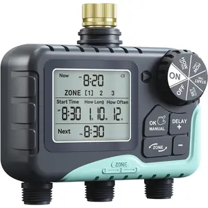 3 Zone Sprinkler Timer with Brass Inlet, Water Timer for Garden Hose,Rain Delay/Manual/Automatic Watering System, Hose,Hose Timers for Watering with IP65 , Large LCD for Yard