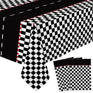 3 Pack Race Car Checkered Tablecloths - Black White Checkerboard  Plastic Table Covers,  Race Track Table Cloths for Racing Theme Kids Birthday Party Decorations Supplies