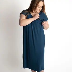 Plus Size Three Little Tots Navy Blue Labor and Delivery Nursing Hospital Gown with Easy Open Snaps