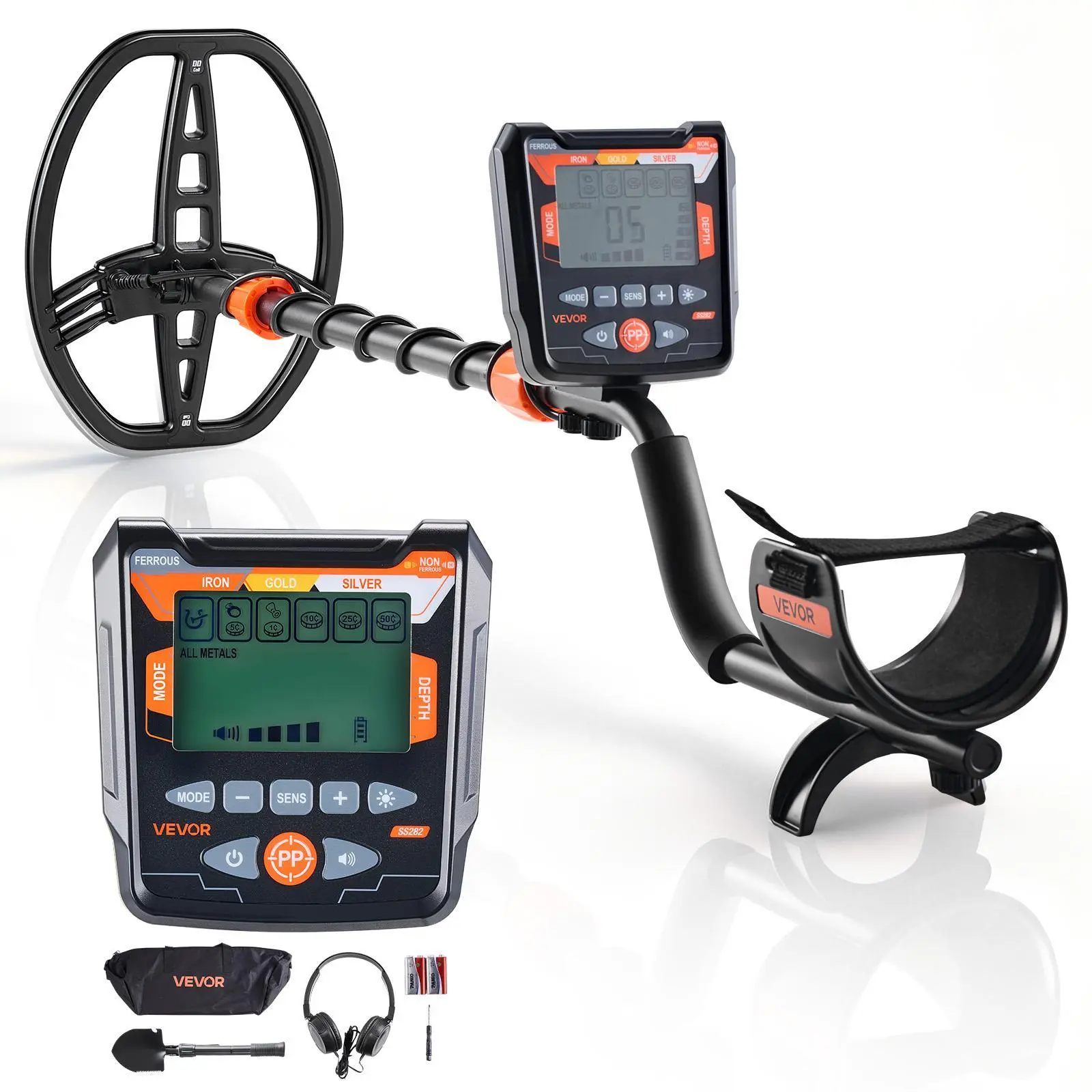 VEVOR Professional Metal Detector for Adults, 10 in IP68 Waterproof Search Coil, 5.8 kHz High Accuracy, 5 Modes, 41-55 in Telescopic Adjustable Handle Design, Display, Headphones, Built for Outdoor Conditions, for Gold Treasure Hunting#BackToSchool