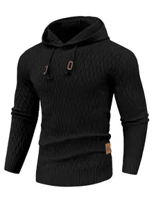 Men's Fall Outfit, Textured Diamond Cable Knit Hooded Pullover Long Sleeve Sweater for Men - Warm & Skin-Friendly, Versatile for Daily Casual, Commute & Home Wear, Knitwear, Menswear