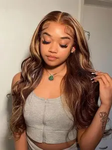 5x5 High-Definition Lace Closure Wig, Real Hair, Natural Waves, No Glue, Pre-Trimmer, Honey Blonde Highlights, Gradual Color, 150% Density, Glueless Human Wigs