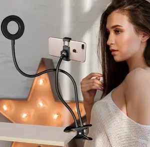 LED Selfie Ring Light for Live Adjustable Makeup Light-8cm Stand Hand Free 3 Light Colors 10-Level Brightness 360 Degree Adjustable Universal Phone Holder USB Powered Multifunction Durable