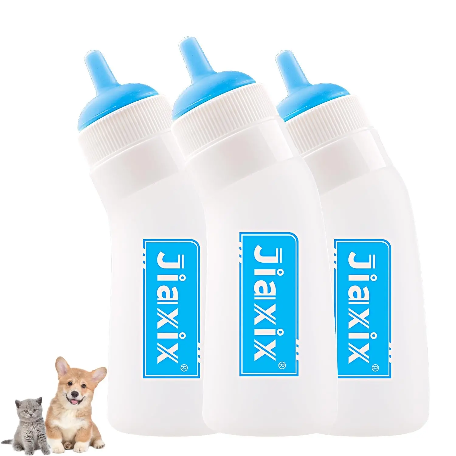 3 Pack Reusable Silicone Nursing Bottle & Feeding Nipple for Newborn Kitten Puppy Rabbit Hamster Blue Large