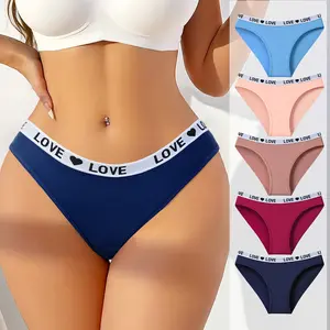 HOTCOM Women’s Style Low-Waist Cotton Panties 5-Pack – Soft Breathable Letter Strap Briefs, Everyday Womenswear Essentials