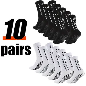Unisex Soccer Socks 3/6/10 Pairs Breathable Cushioned Non-Slip Silicone Grips Mid-Calf Professional Training Socks for Matches Workouts