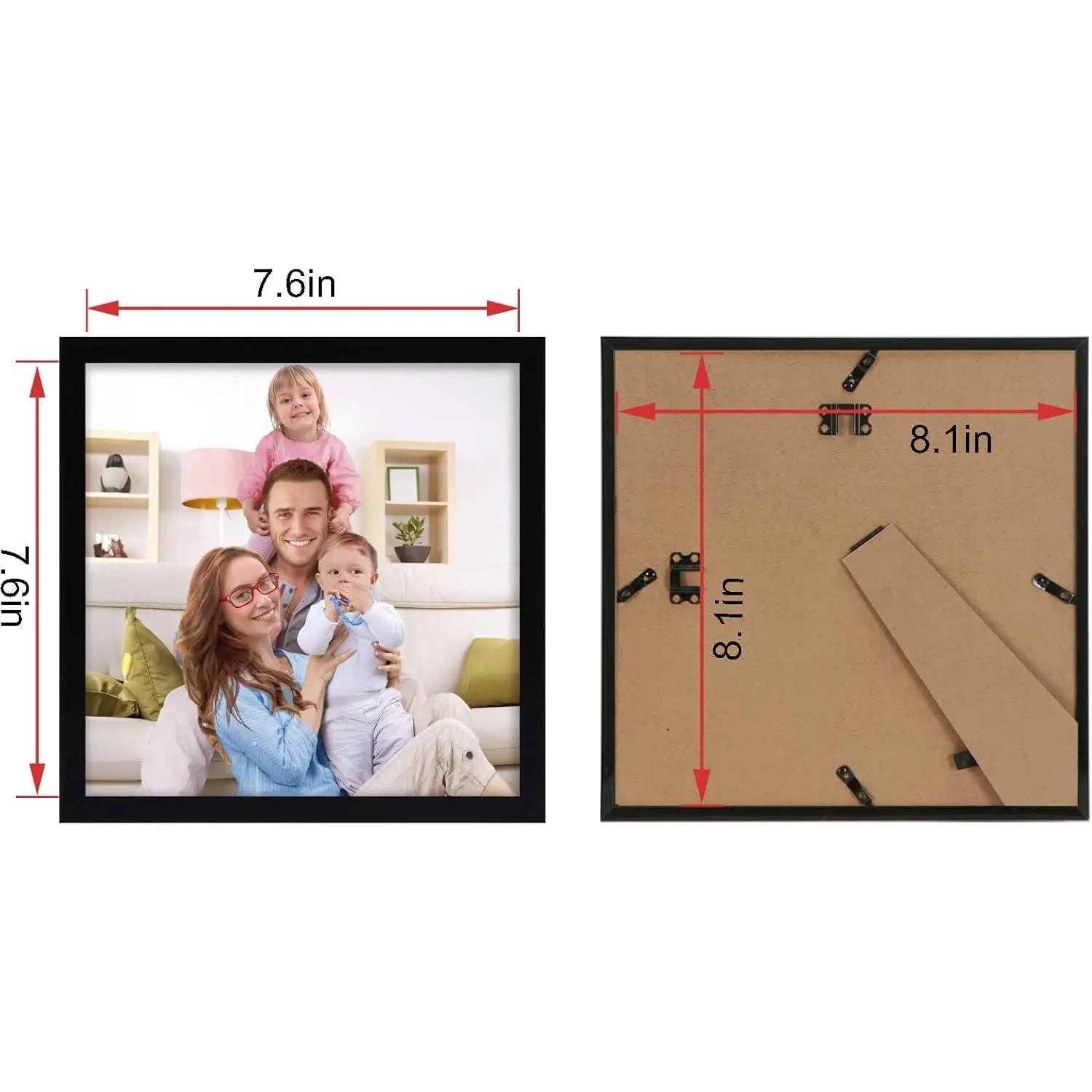 Giftgarden 8x8 Picture Frame Black, 8 by 8 Thin Square Photo Frame for Gallery Wall Tabletop Display, Single