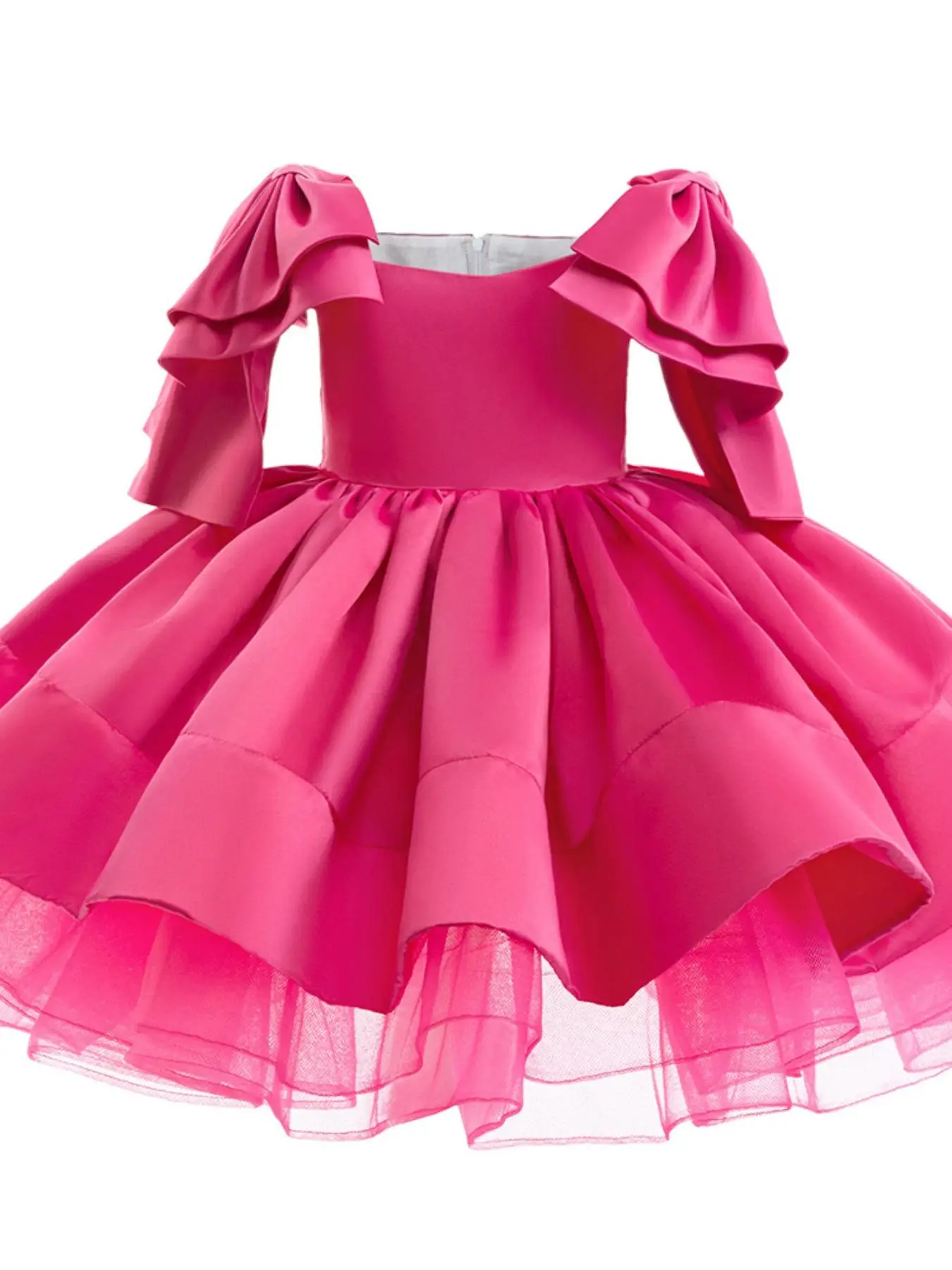 Toddler Girl's Floral Decor Ruffle Trim Tulle Party Dress, Elegant Fashion Contrast Mesh A Line Dress for Party Show Wear, Toddler Girls Dress for All
