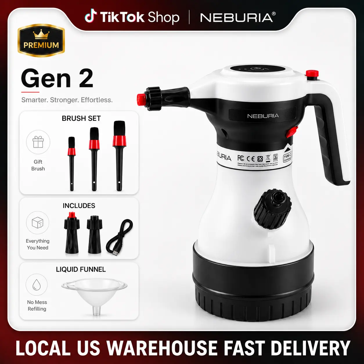 【DEALSFORYOU】NEBURIA Gen 2 Electric Foam Sprayer – Rechargeable High Pressure Foam Cannon for Car Wash & Home Cleaning | Portable Cordless, Smart Pressure Control
