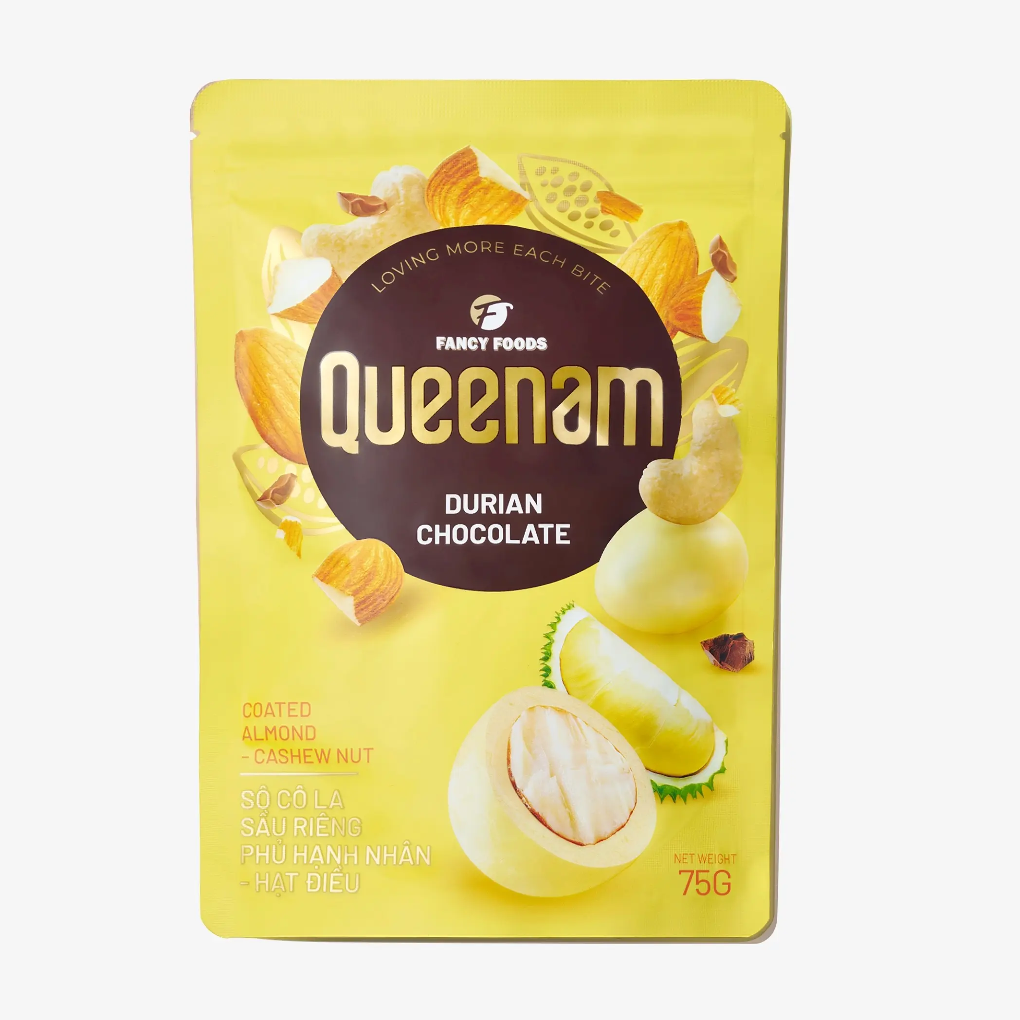 Queenam Traditional Nut Chocolate Snack - 75g Mix of Durian, Almonds, Cashews, and Premium Chocolate