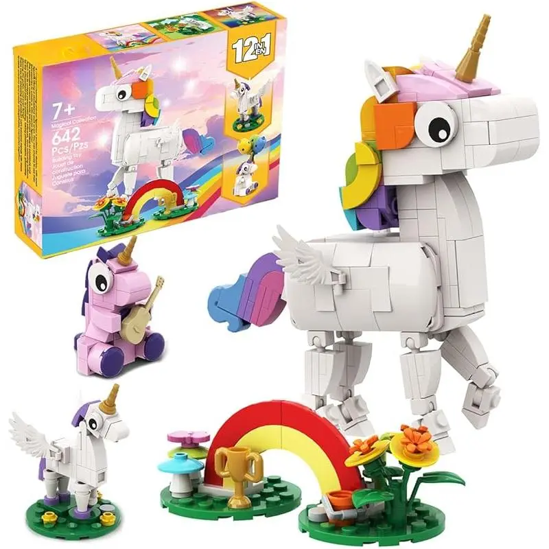 Unicorn Building Block Set - 12-in-1 Unicorn Toy, Suitable for Girls Aged 6-8