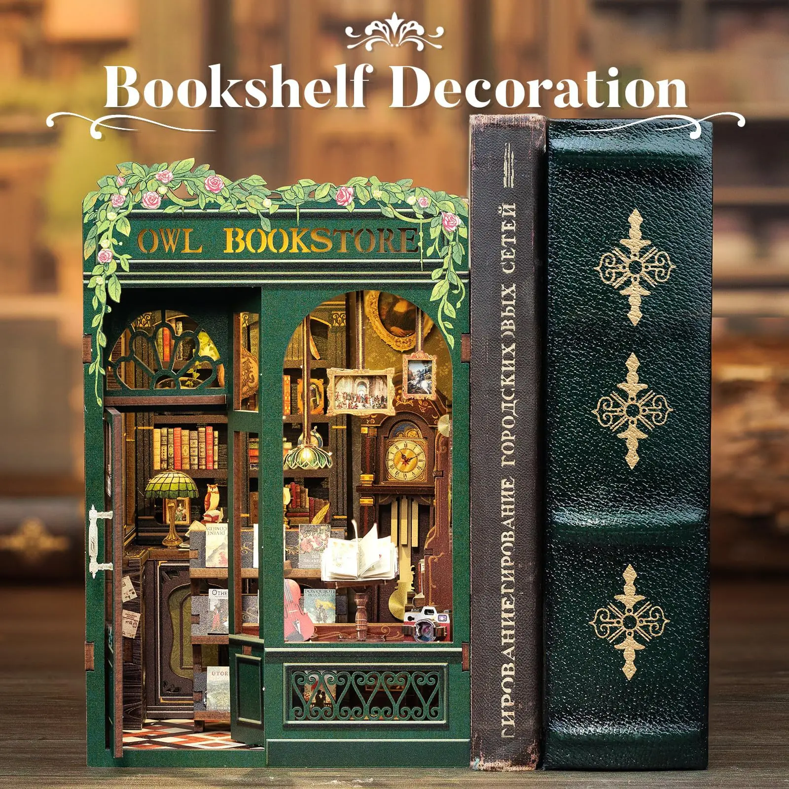 [OWL Bookstore] Book Nook Kit, DIY Miniature House Kit for Bookshelf Decor, Book Nook Kit for Adults & Beginners, 3D Wooden Puzzle Dollhouse, Ideal Gift for Family and Friends, DIY Building Model