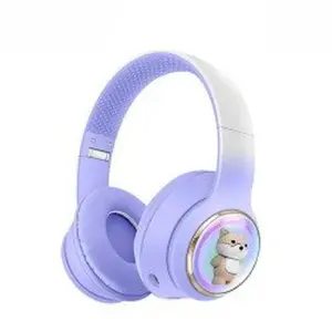 Kik_Bluetooth Over-Ear Headphones with Cute Dog LED Design, Comfort Ear Cups & Immersive Sound AKZ52 for Universal Cell Phone And Bluetooth Device (Purple)