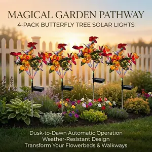 4 Pack Solar Butterfly Garden Stake Lights, Colorful Outdoor Decorative Pathway Yard Lawn Garden Lights