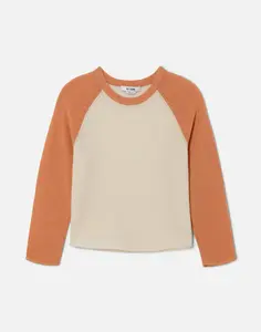 Featherweight Cashmere Baseball Raglan - Ivory/Papaya