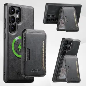 Magnetic Case for Samsung Galaxy S26/S25/S24/S23/S22 Ultra with 2in1 Detachable Card Holder, Military Protection, Flip Kickstand, Compatible with MagSafe &Wireless Charging, Black Leather Phone S26/S25/S24/S23/S22 Ultra Cover