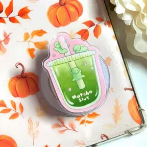 Kawaii Matcha Obsessed MagSafe Phone Grip, Magnetic Green Alien Iced Tea Pop Socket, Cute Aesthetic Phone Stand Gift