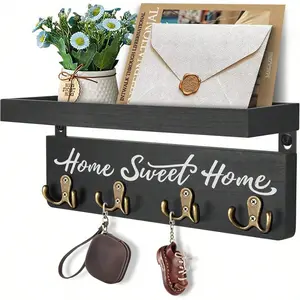 Key Holder Wall-Mounted Key And Mail Holder, Wooden Key Rack Key Holder For Wall With 4 Double Key Hooks, Rustic Wall Storage Home Decor For Entryway Living Room,Bathroom,Kitchen,Bathroom Organizer,Garden Lights,Wall Hanging Hooks,Christmas Decoration