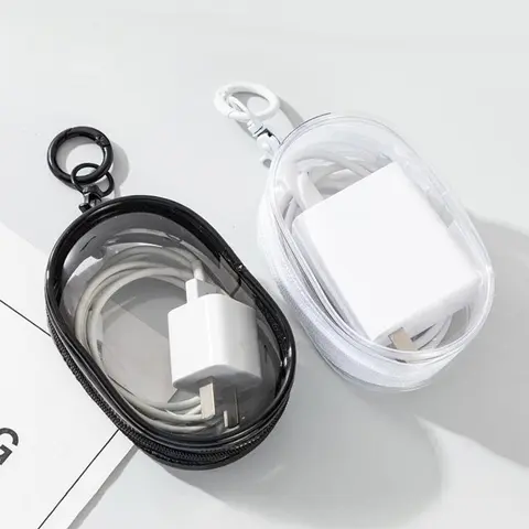 Clear Plastic Charger and Cord Organizer Mini Zipper Keychain Portable Earphones and Cable Storage Case Multifunctional Storage Bag for Travel Daily Use Audio Electronic