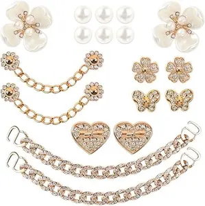 Bling Shoe Charms Bling Chain Shoes Charms Accessories for Women Pearl Flower Clog Shoes Decoration Crystal Rhinestone Shoe Charm Cute Decor for Party Birthday Gifts