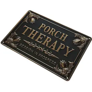 Porch Therapy Session In Progress Aluminum Sign, Flat Vintage Outdoor Wall Decor, Elegant Bronze-Style Design, Perfect for Patio & Front Porch, 8x12 Inch, Great Relaxing Gift for Homeowners, Trendy Retro Rustic Vibe Decoration