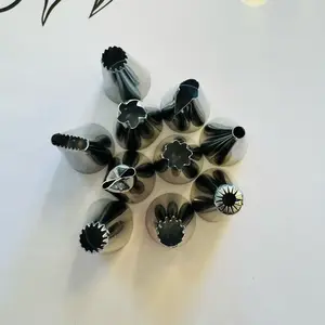 Stainless Steel Piping Tips Set for Cream Glue DIY - Includes 8, 12, 15 Piping Teeth, Small Round Tip & Leaf/Flora Piping Tips
