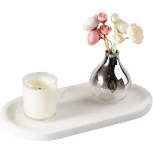 Marble Storage Tray for Bathroom Countertop, Decorative Organizer Tray for Perfume Cosmetics Jewelry Vanity Kitchen Dresser, Stone Vanity Tray (Calacatta White)