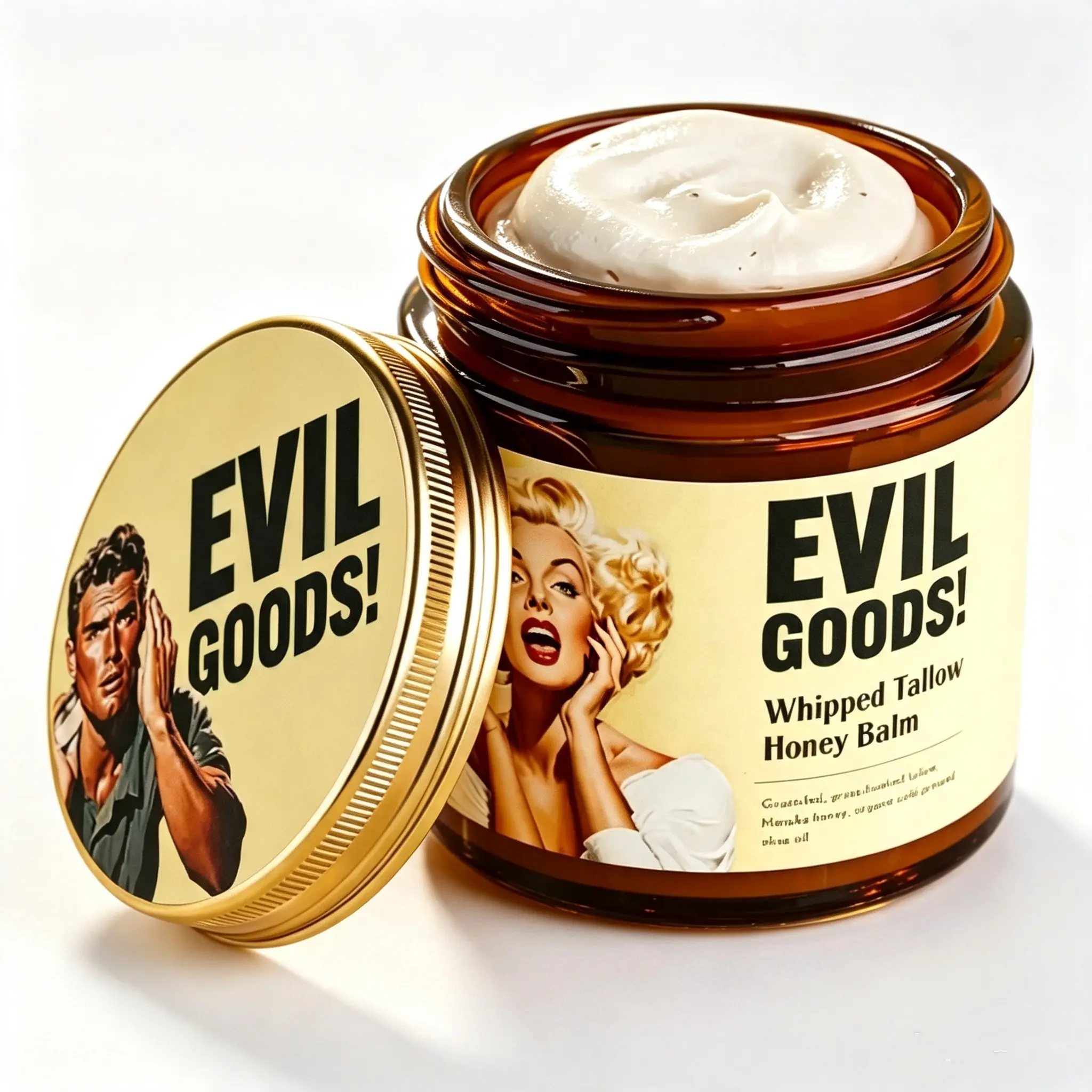 Whipped Beef Tallow & Manuka Honey Balm - EVIL GOODS Organic Face Moisturizer | 100% Natural for Sensitive Dry Skin, Face Body Lips Multi-Use